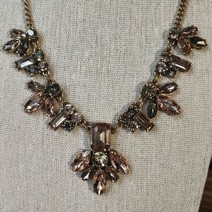 J Crew Emerald Cut Peach and Smoke Rhinestone Statement Necklace Citrine Navette